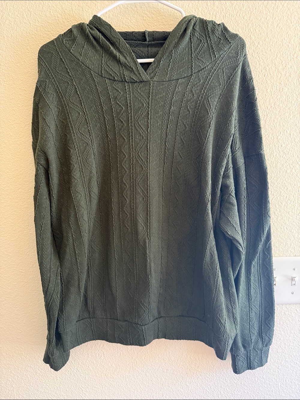 Women's Hooded Cable-Pattern Tunic Sweater - Olive Green